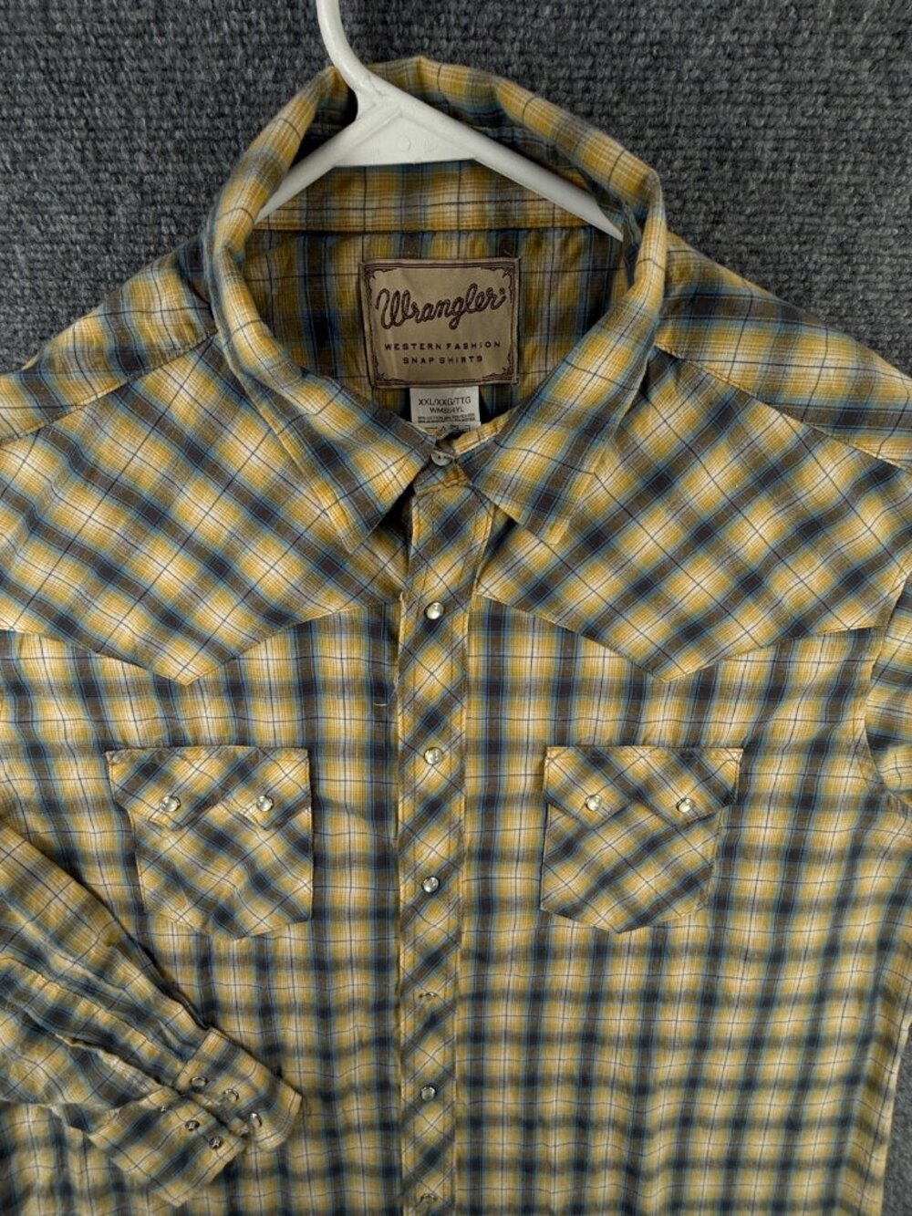 Wrangler Long Sleeve Cowboy Snap Up Shirt Adult Western Yellow Blue Plaid 2XL
